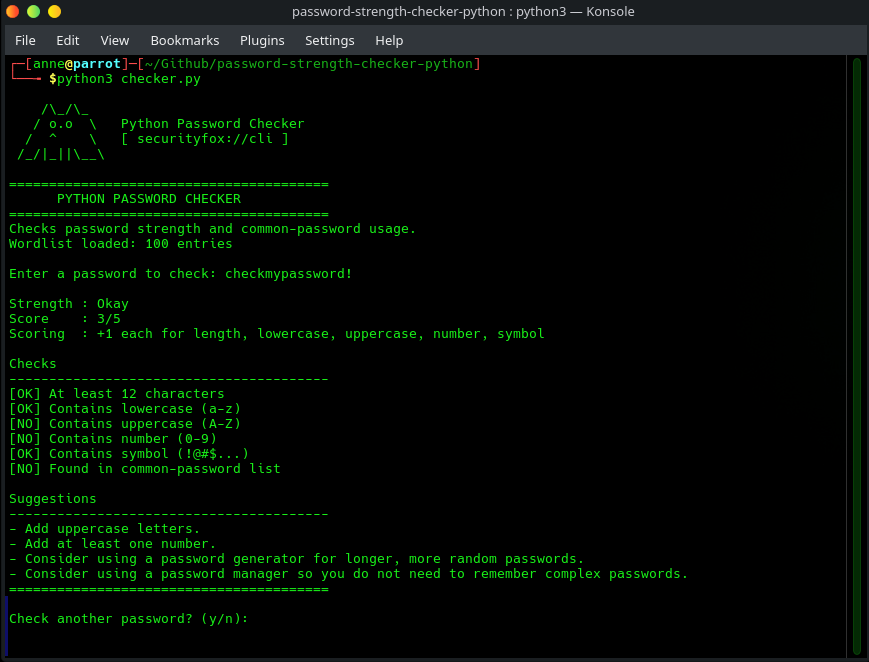 Password check after input